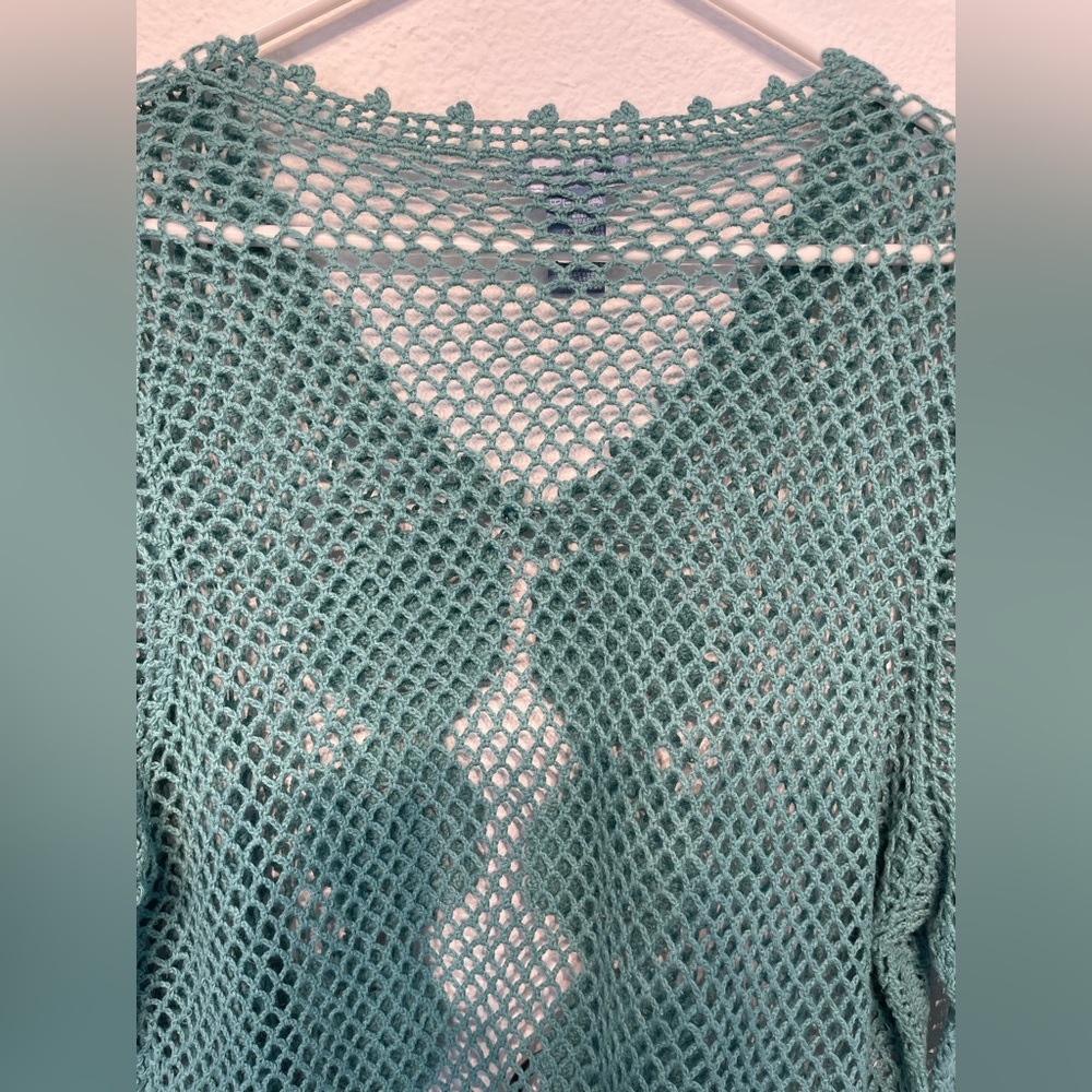 Koret Lot Loose Knit Womens Blue Resort Green Crochet Button Sweater Cardigan L - Picture 6 of 13
